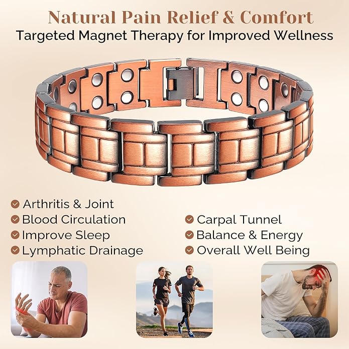 JEROOT Men's 99.99% Pure Copper Magnetic Bracelet, 3500 Gauss Magnets Adjustable with Sizing Tool