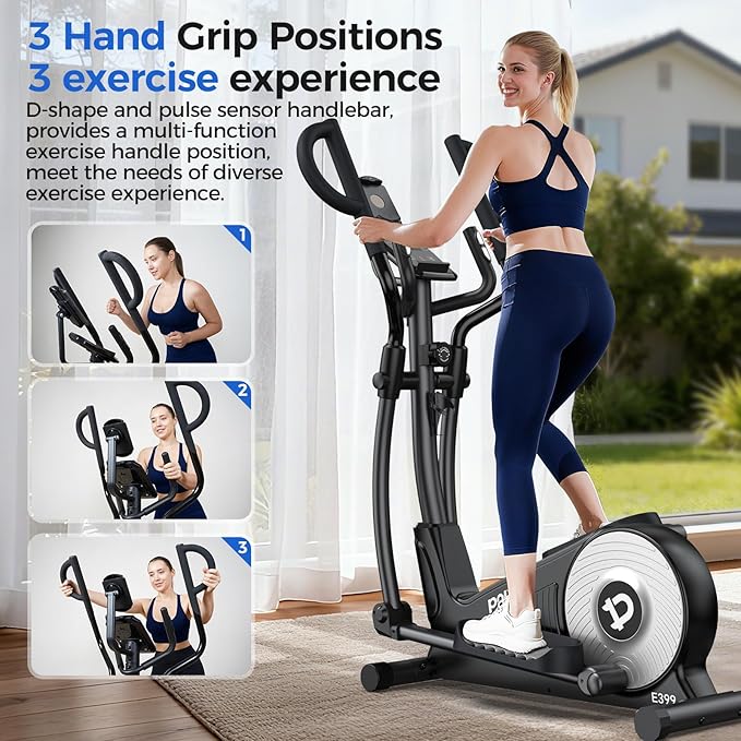pooboo Elliptical Machine, Elliptical Exercise Machine with 16-Level Resistance&Quiet Magnetic Driving System, Elliptical Machine for Home with LCD Monitor,15.5-17IN Stride, 350LBS Weight Capacity