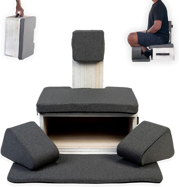 Ungloo Box Meditation Floor Chair, Back Support, Knee and Hip Support, Knees, Portable and Lightweight (Gray)