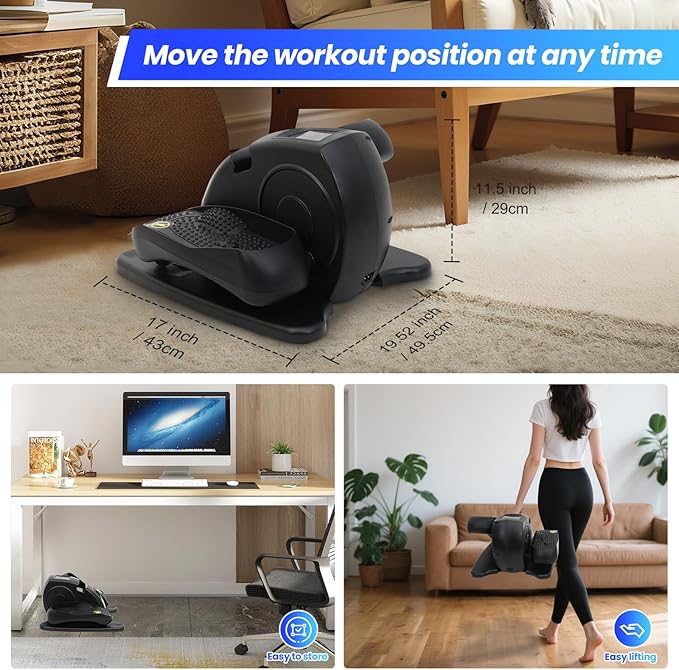 ALSO GO Under Desk Elliptical Machine, Electric Leg Exerciser for Seniors w/ 15Speeds Adjustable,Seated Pedal Exerciser, Auto & Manual Modes, Portable Quiet Magnetic Exercise Equipment for Home Office