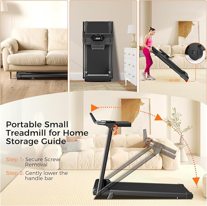 Treadmill with Incline,3.0HP Small Treadmills for Home,Portable Electric Treadmill with Handles,Lightweight Walking Pad,Compact Running Treadmills,Walking Pad with Handle,300LBS Capacity