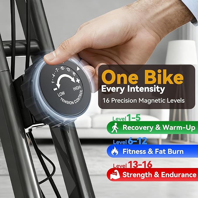 Foldable Exercise Bike Stationary Bikes for Home, 5 IN 1 Indoor Workout Bike, Cycling Bike with 16-Level Quiet Magnetic Resistance, 6.6 LBS Flywheel and 300LBS Capacity for Senior and Home Workout