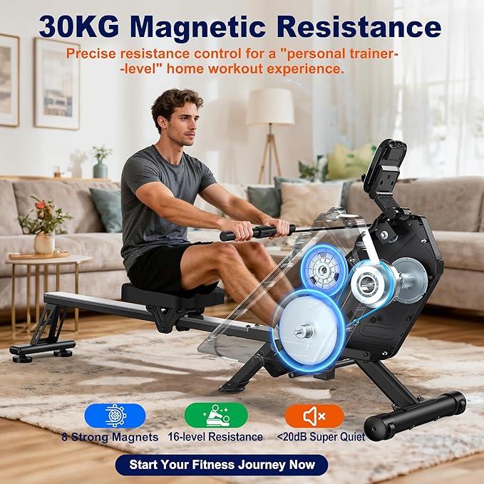 Rowing Machine for Home, 16 Resistance Levels, Quiet Magnetic Rower with APP, 350 LB Weight Capacity, Easy Assembly, Compact and Saves Space