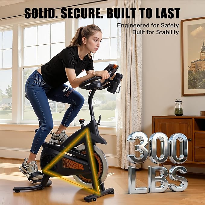 Exercise Bike Spinning Bike Stationary Bike Indoor Cycling Bicycle for Home Gym 300 lbs Weight Capacity Adjustable Seat/Handlebar for Office Cardio Workout, Orange