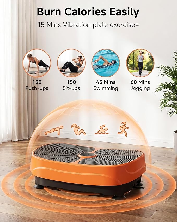 GORISE Vibration Plate Exercise Machine for Lymphatic Drainage & Weight Loss - Full Body Workout Fitness Platform with Remote, Vibrating Plate Home Gym Equipment for Muscle Relief, Orange