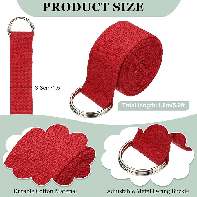 Yoga Strap for Stretching, Athletic Stretch Band with Adjustable Metal D Ring Buckle Yoga Bands
