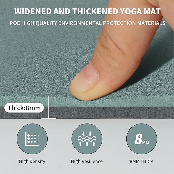Large Yoga Mat (6'x 4') - Extra Long and Wide Workout Mat for Men and Women,Non-Slip POE 0.32''/0.4'' Thick Fitness Mat, Eco-Friendly, Thick Wide Exercise Mat for Home Workouts,Ideal for Yoga and Pilates.