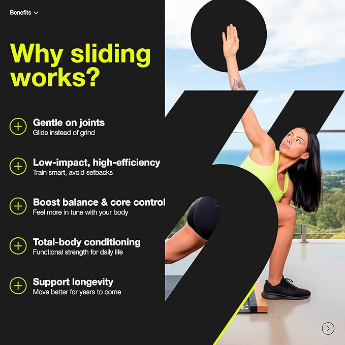 Slyfit Slide Board – Revolutionize Your Workouts: Slide Exercise at Home with Booties for Fitness, for Multi-Sport Training, Core Strength, Flexibility – Low-Impact Durable Home Gym Equipment for Balance and Agility