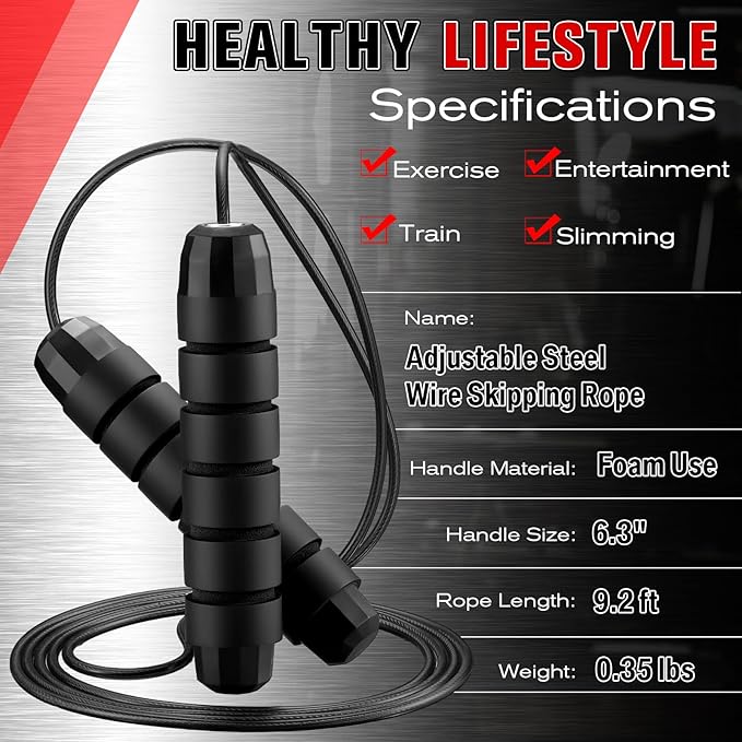 Junkin 12 Pieces Jump Ropes for Fitness with Ball Bearings Speed Jumping Adjustable Skipping Rope with Foam Handles Exercise Stuffer for Men Women Cardio Training Slim Body