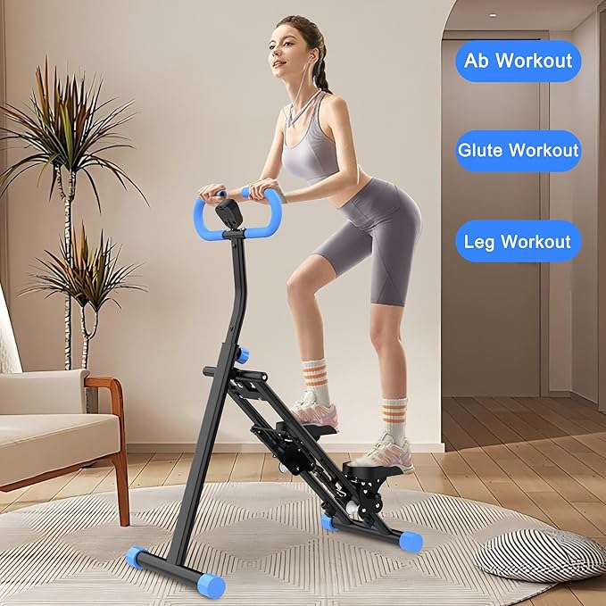Steppers for Exercise at Home, Foldable Climber Exercise Stair Stepper, Easy to Store, 265 LBS Maximum Capacity, Full Body Fitness Equipment Ab Workout Machine w/Adjustable Handlebar, Blue Black