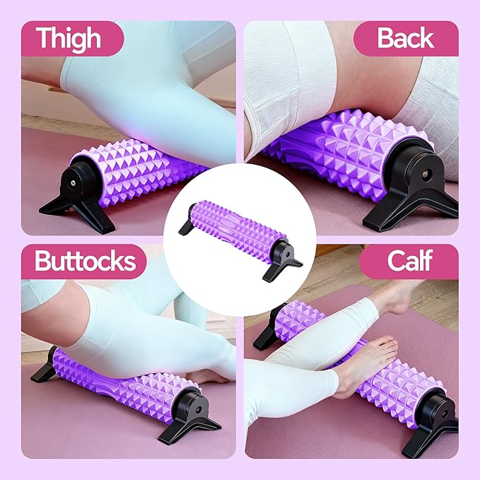 Foam Roller with Detachable Stand, 18” Deep Tissue Massage Roller, Beginner-Friendly Support Design for Muscle Recovery, Home Workout & Fitness - Purple
