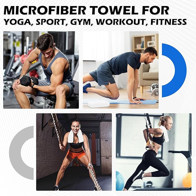 HOMERHYME Microfiber Workout Towels, 10 Pack Gym Sweat Sports Towels, 16 x 27 Inch Quick Dry Hand Towels, Absorbent White Towel for Home Yoga Fitness Spa Camping, Gym Accessories for Women Men