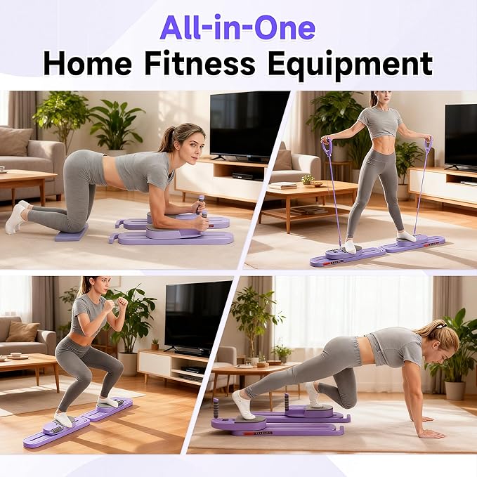 COSIEST Pilates Board for Home Use, Foldable Pilates Reformer Set with Resistance Bands, All-in-One Professional Workout Fitness Equipment for Core, Abs, Glutes, Legs, Butt, Arms Toning