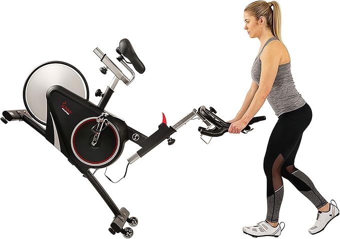 Sunny Health & Fitness Indoor Intensive Cycling Exercise Bike, Adjustable Cardio Training Exerciser w/Emergency Brake for Home, Optional Free SunnyFit App Bluetooth Link + Electromagnetic Resistance
