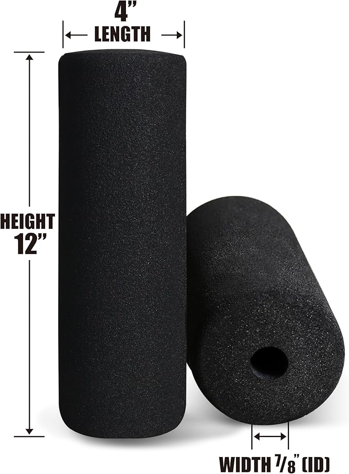 WF Athletic Supply Foam Foot Pads, Foam Roller for Gym Exercise Machines Equipment Replacements, Roller Pad for Leg Extension, PEC Deck Pads for Weight Bench, Sold by Pair (12” x 4” OD x 0.875” ID)
