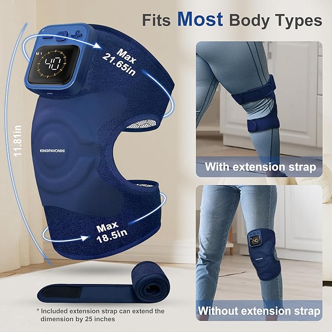 KingPavonini Cordless Knee Massager for Pain Relief, Newly 4 Motors Vibration, 5 Heat Levels, 6 Massage Modes, Knee Heating Pad for Knee Pain, Heated Knee Massager Brace, Gifts for Mom Dad (Blue 1.0)