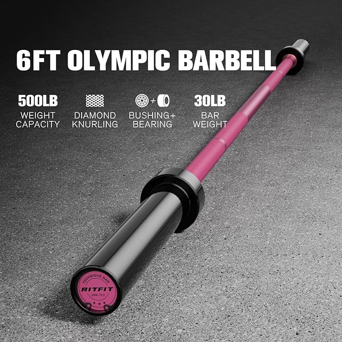 RITFIT Olympic Barbell 4ft/6ft - 2 Inch Weight Bar for Strength Training, Weightlifting, Squat, Deadlift, Bench Press, Curl, Overhead Press - 350lbs/500lbs Capacity