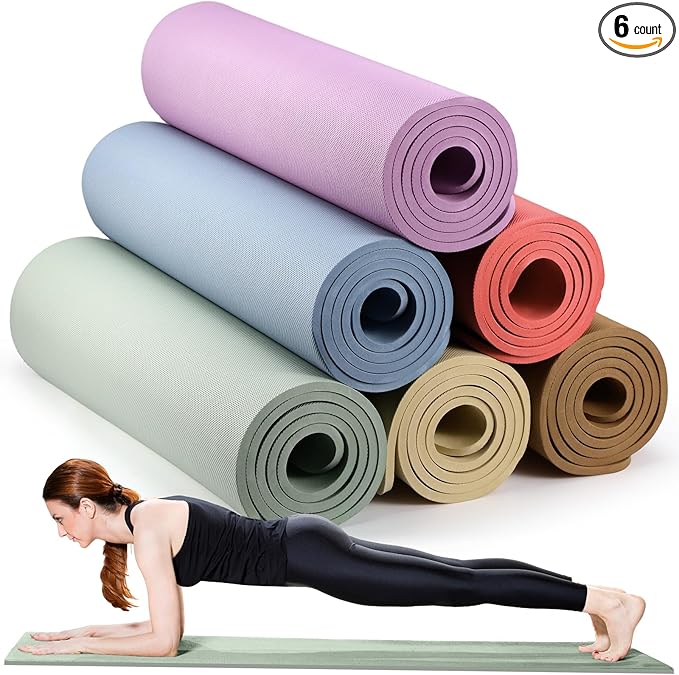 Timgle 6 Pcs 10mm Thick Yoga Mat Bulk, 68 x 24 Inches, Anti-slip Tear-resistant Exercise Mat Adult Kids Gym Mats for Fitness, Stretching, Workout and Studio, Outdoor Yoga, Pilates