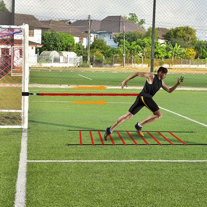 Agility Ladder Speed Training Set, 80lb Resistance Band with Adjustable Waist Belt to Improve Explosive Strength Focus Muscle Suitable for Football Basketball Baseball Jumping Volleyball