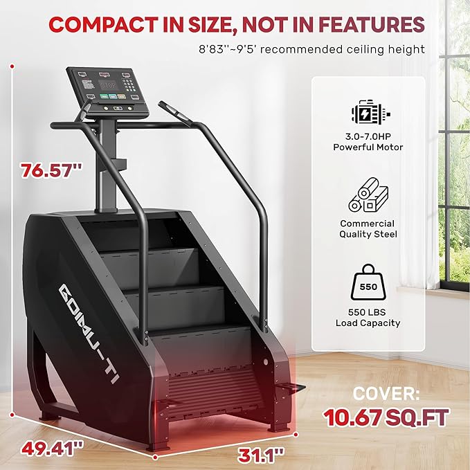 T1 Stair Stepper Machine, 550Lbs Commercial Grade Stair Climber for Home with 15 Resistance Level and LED Screen, Stepmill Exercise Machine for Full Body Workouts, 24-164 Steps/Min