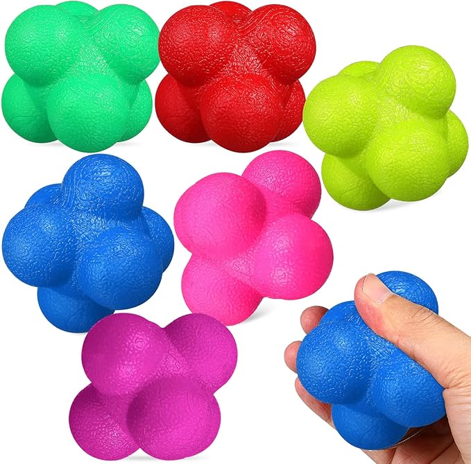 6 Pcs Hexagonal Reaction Balls Fitness Reaction Balls for Agility and Reflex Training, 7cm High Difficulty, Multi-Color Pack for Sports and Goalkeeper Training