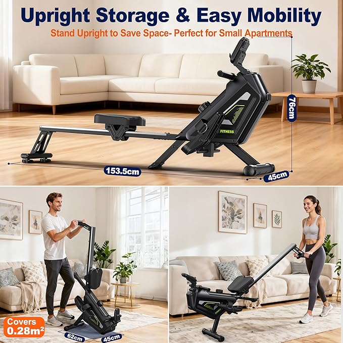 Rowing Machine for Home, 16 Resistance Levels, Quiet Magnetic Rower with APP, 350 LB Weight Capacity, Easy Assembly, Compact and Saves Space