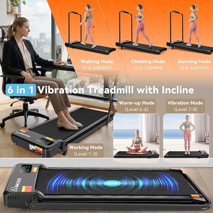 Small Walking Pad Treadmill with Incline - Under Desk Treadmills with Vibration Plate, 2.5HP Compact Portable Walking Pads with Handle Bar for Home Small Spaces, Office, Remote Control & LED Display