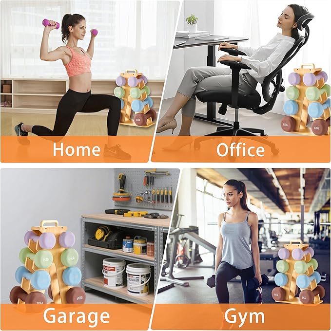 Wooden Dumbbell Rack Stand Gift for Fitness Lovers, Compact A-Frame Weight Holder for 8-15lb Dumbbells, Stylish Space-Saving Organizer for Home Gym (Dumbbell Rack Stand Only)