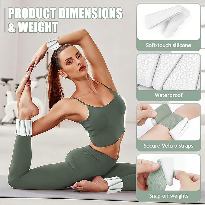 Ankle Weights for Women Wrist Weights Set of 2 (1 lb/2 lb Each) Adjustable Arm Leg Weight for Womens Men Suitable for Walking Swimming Running Pilates Yoga Gym