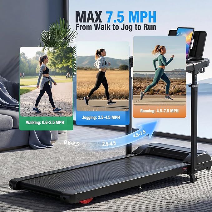 Treadmill with Desk Workstation & Adjustable Height, 450 lbs Weight Capacity, Folding Incline Treadmill with Handle Bar, Portable Ultra-Quiet 3.5HP Walking Pad Treadmill with Desktop for Home Office