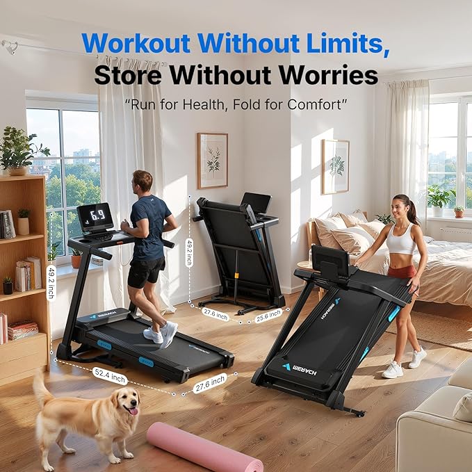 MERACH Incline Treadmill with Incline 6%-15%, 7-Layer Belt 300LBS Capacity Tredmill Foldable Handle Running Treadmills for Home, 0.5-7.5MPH 3.0HP Incline Folding Treadmill LED with APP Threadmill