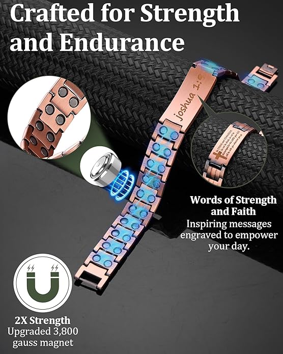 Copper Cross Bracelet for Men - Ultra Strength Magnetic Mens Cross Jewelry Set - Adjustable Magnetic Bracelet with Sizing Tool Jewelry Box