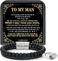 LUXEJEW Gifts for Men - Beaded Leather Bracelet 6mm Matte Agate Stone Bracelets for Men Dad Son Husband Boyfriend Grandpa Grandson Brother Uncle Nephew Adjustable Magnetic Clasp