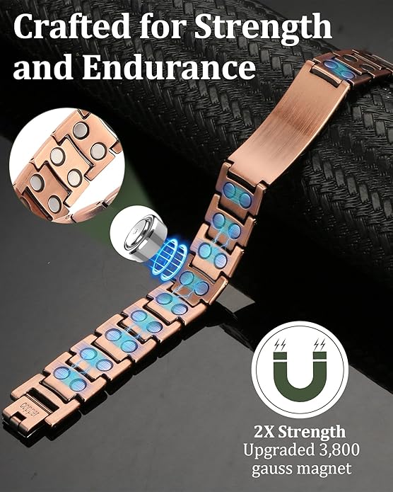 Copper Cross Bracelet for Men - Ultra Strength Magnetic Mens Cross Jewelry Set - Adjustable Magnetic Bracelet with Sizing Tool Jewelry Box