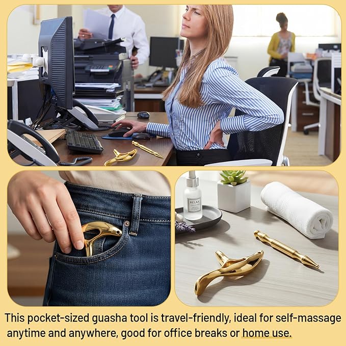 2 Pcs Trigger Massage Tool Acupuncture Pen Gua Sha Massage Scraping Tool Manual Reflexology Body Point Deep Tissue Muscle Scraper Massager for Head Neck Hand Waist Calf Foot (Gold,Medium)