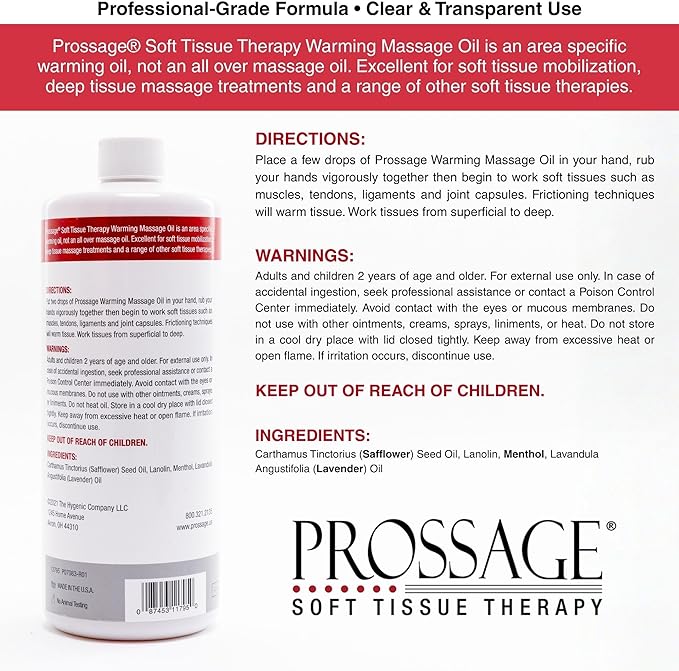 Prossage Heat Warming Relief Massage Oil for Therapuetic Massages, Deep Tissue Massages, and Aromatherapy, Topical Reliever, 32 Ounce Bottle