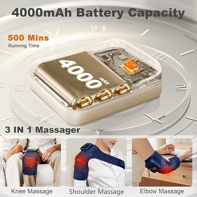 KingPavonini Cordless Knee Massager for Pain Relief, Newly 4 Motors Vibration, 5 Heat Levels, 6 Massage Modes, Knee Heating Pad for Knee Pain, Heated Knee Massager Brace, for Mom Dad (Blue 2.0)