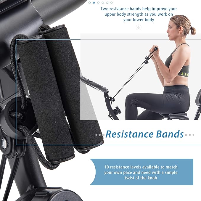 Folding Exercise Bike — 2-in-1 Upright & Recumbent Fitness Bike, 16-Level Adjustable Resistance, Adjustable Backrest, Arm Bands, Compact Foldable Design