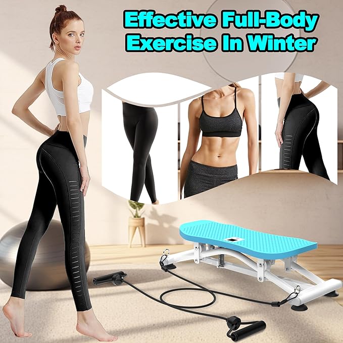 Ski Exercise Machine for Home Ski Simulator Balance Board with Resistance Bands Indoor Skiing Fitness Equipment for Full Body Cardio Core Leg and Arm Workout Balance Machine with Non-Slip Base Blue