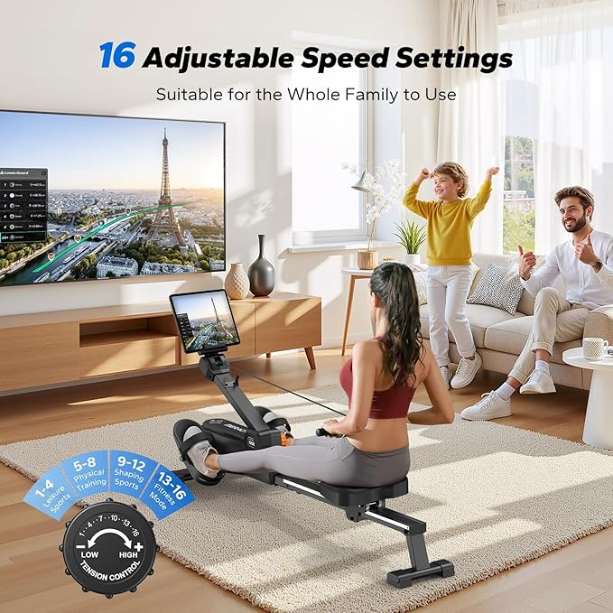 MERACH Foldable Rowing Machines for Home, Magnetic Rowing Machine with 16-Level, Compact Row Saves 20% Space, 350 LBS Load Capacity, Free MERACH App and 1000+ Champion Coaching Course & Games
