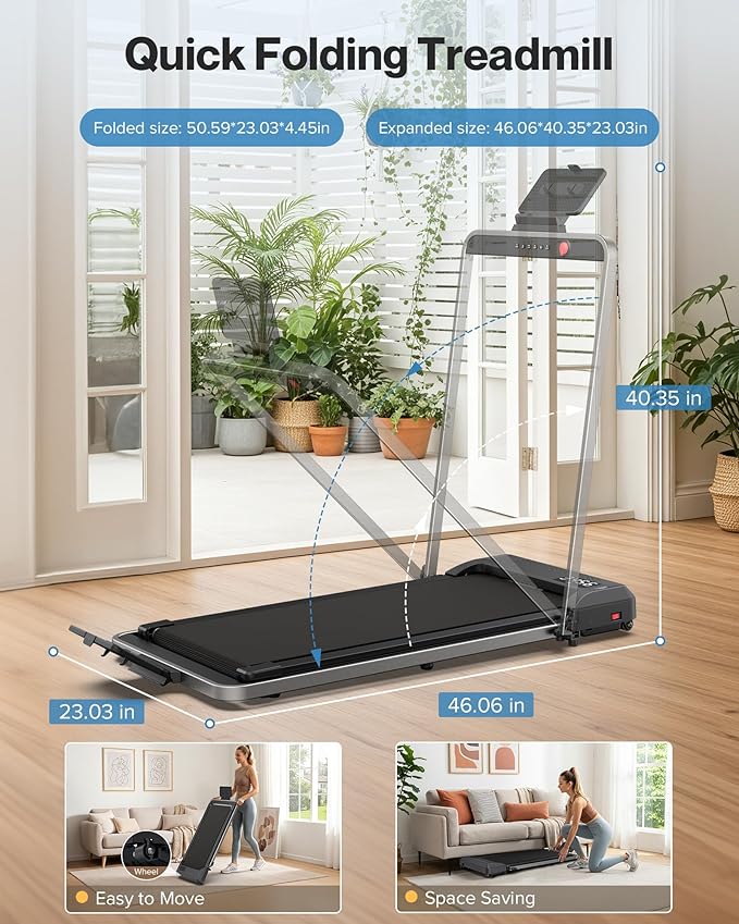 WELLFIT Walking Pad with 10% Incline, Under Desk Treadmill for Home and Office, Folding Portable Walking Pad Treadmill with Handle Bar, APP & Remote Control, 360/320 lbs Capacity