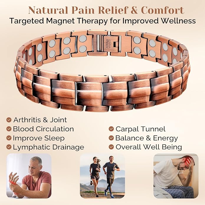 JEROOT Men's 99.99% Pure Copper Magnetic Bracelet, 3500 Gauss Magnets Adjustable with Sizing Tool