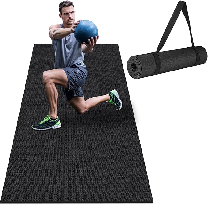 Large Workout Mat 6'x2' & 6'x4' - Home Gym Flooring for Weightlifting, Jump Rope, MMA, Yoga, Cardio, Stretch, Plyo, HIIT - Shoe-Friendly
