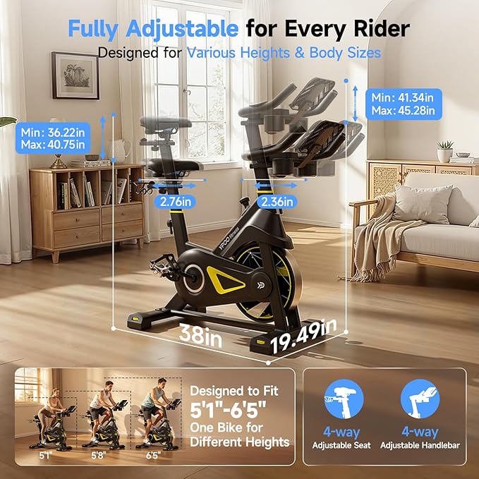 Exercise Bike, Adjustable Magnetic Resistance Stationary Bikes for Home Cardio with Exclusive App, Indoor Bike with 330lbs Weight Capacity Comfortable Seat, Tablet Mount and Fitness Courses