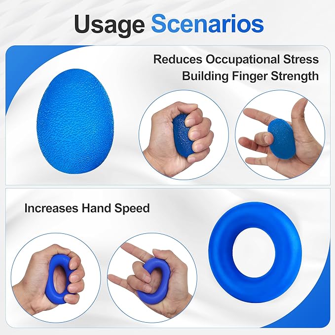 Grip Strength Trainer Kit (5 Pack) Adjustable Resistance Hand Gripper,Finger Exerciser,Hand Extension Exerciser,Stress Relief Ball and Forearm Workout Ring for Muscle Building Injury Recover