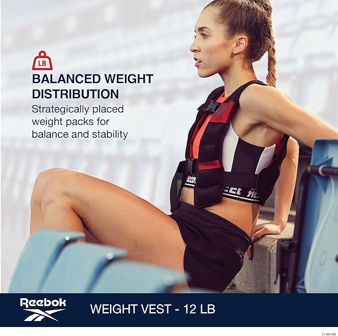 Reebok Weighted Vest Premium Adjustable Strength Training Vest with Reflective Trim for Full-Body Workouts, Cardio, Running & Rehabilitation – Comfort Fit, Durable Material