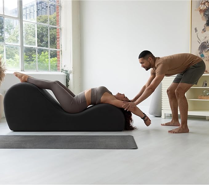 Avana Chakra Yoga Chaise - 2 Adjustable Headrests & Handles with Adjustable Straps, Micro-Velvet/Microloop, Black & Grey