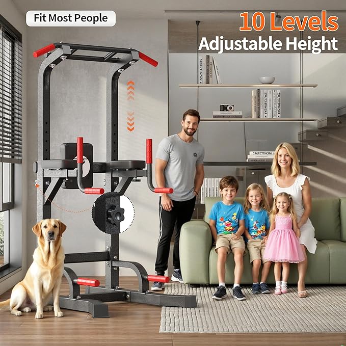 Dland Power Tower Pull Up Bar Station Multi-Function Adjustable Height Workout Equipment Dip Station Fitness Strength Training,Chin Up Station Pull Up Dip Bar Power Tower Workout For Home Gym, Black