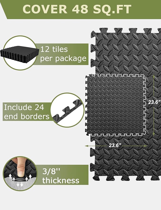 innhom 12/24/48 Tiles Gym Flooring Gym Mats Exercise Mat for Floor Workout Mat Foam Floor Tiles for Home Gym Equipment Garage