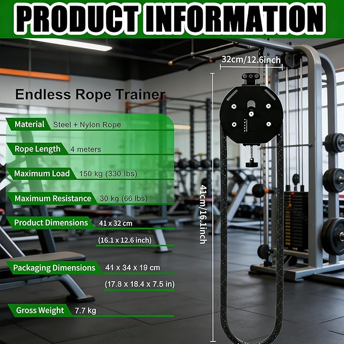 Endless Rope Trainer - Suspension Endless Rope Pulley, Adjustable Resistance Trainer Machine, Closed-Loop Nylon Rope, Cable Machine Home Gym for Grip, Arms Training Black